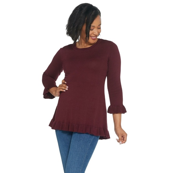 Isaac Mizrahi Live! Sweaters - NEW Isaac Mizrahi Live! Peplum Sweater XXS Maroon